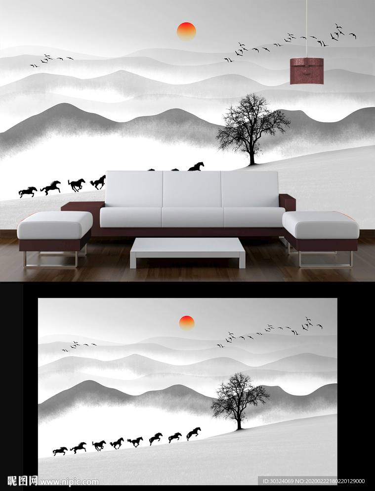 山水电视背景墙