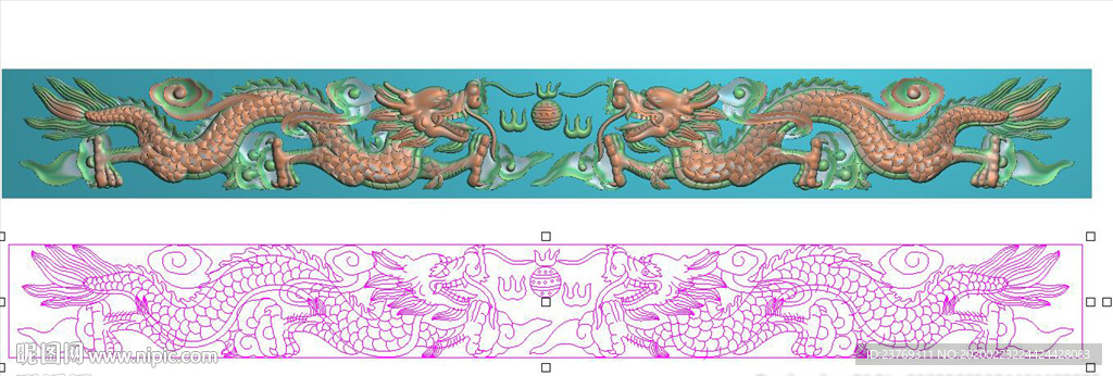 横板双龙戏珠横梁二龙对龙精雕图