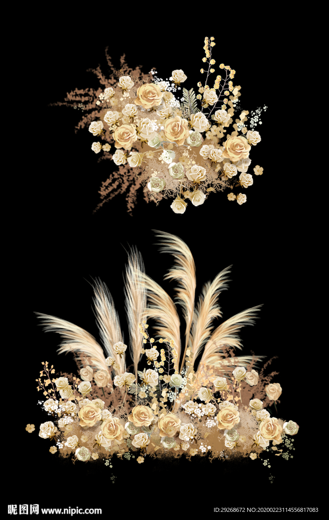 香槟色手绘花艺婚礼花艺素材