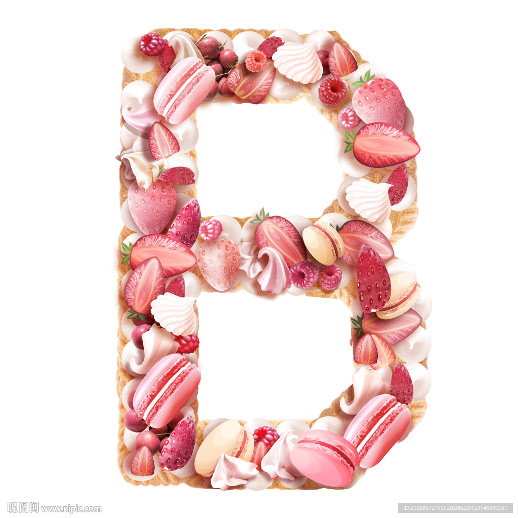 英文字体设计粉色可爱字母饼干B