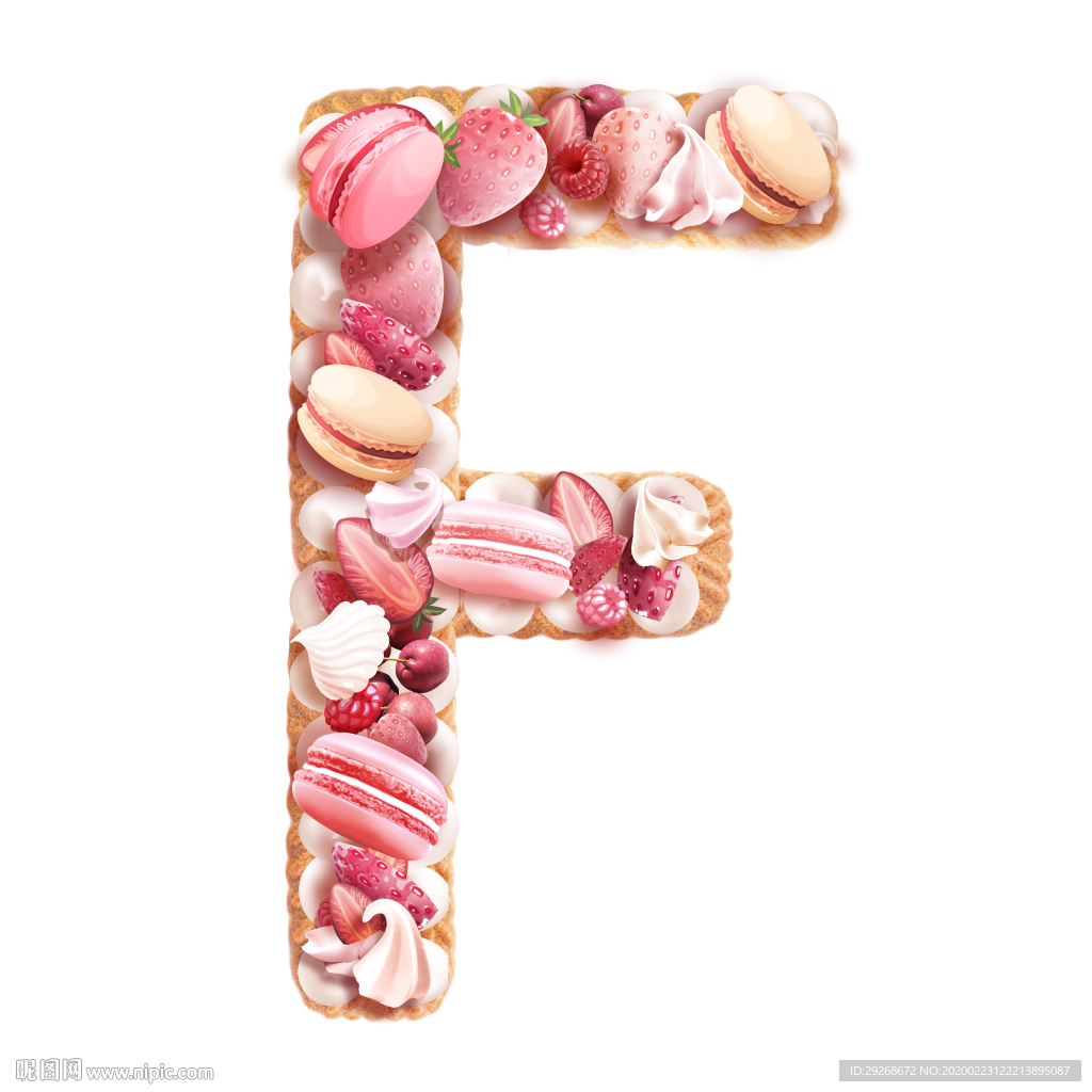 英文字体设计粉色可爱字母饼干F