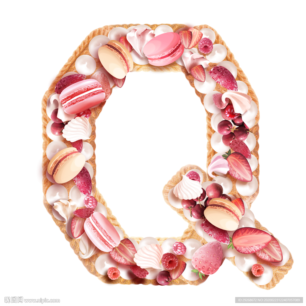 英文字体设计粉色可爱字母饼干Q
