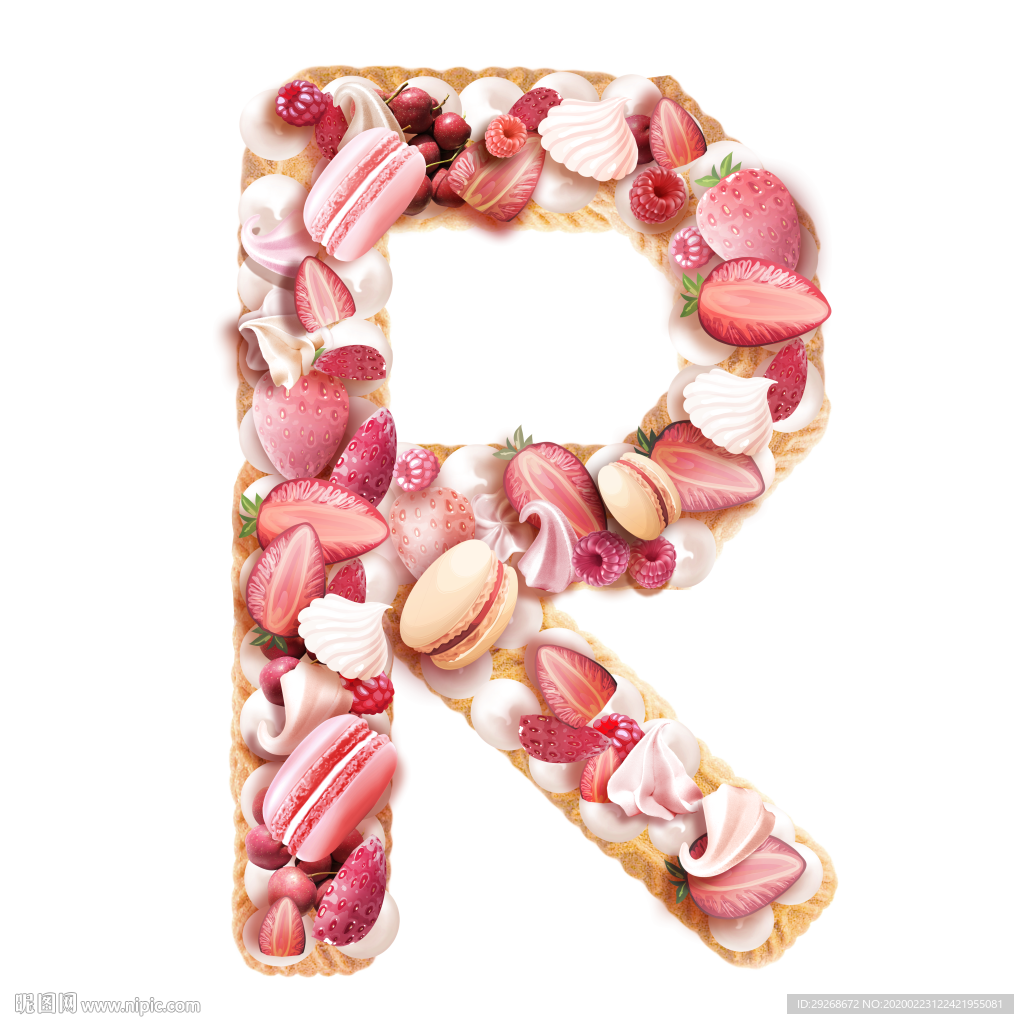 英文字体设计粉色可爱字母饼干R