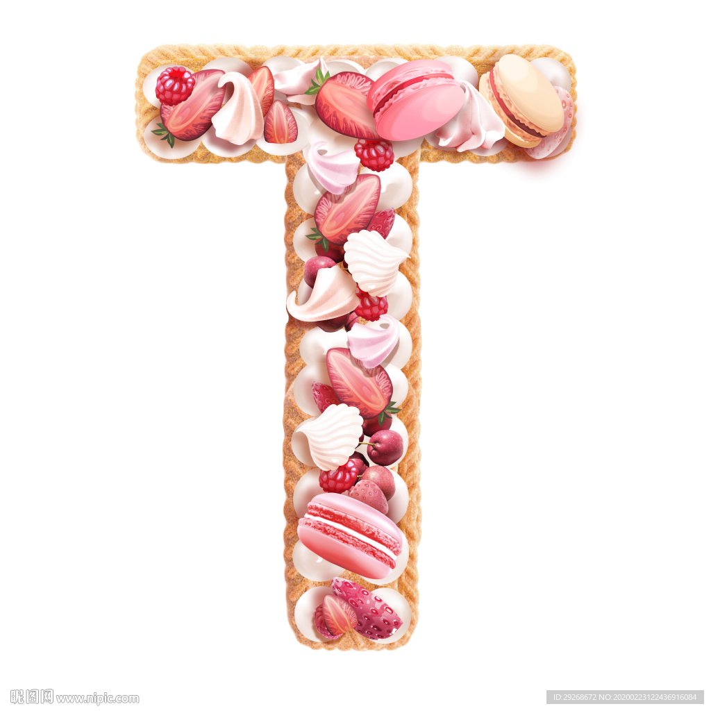 英文字体设计粉色可爱字母饼干T