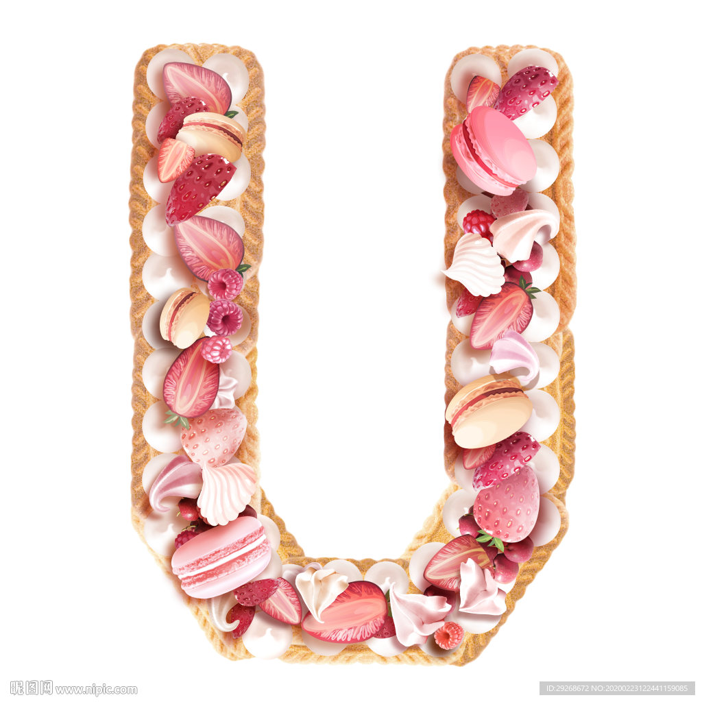 英文字体设计粉色可爱字母饼干U