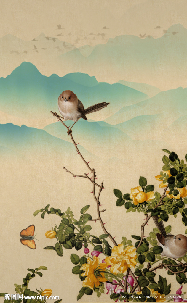 新中式简约工笔花鸟山水装饰画