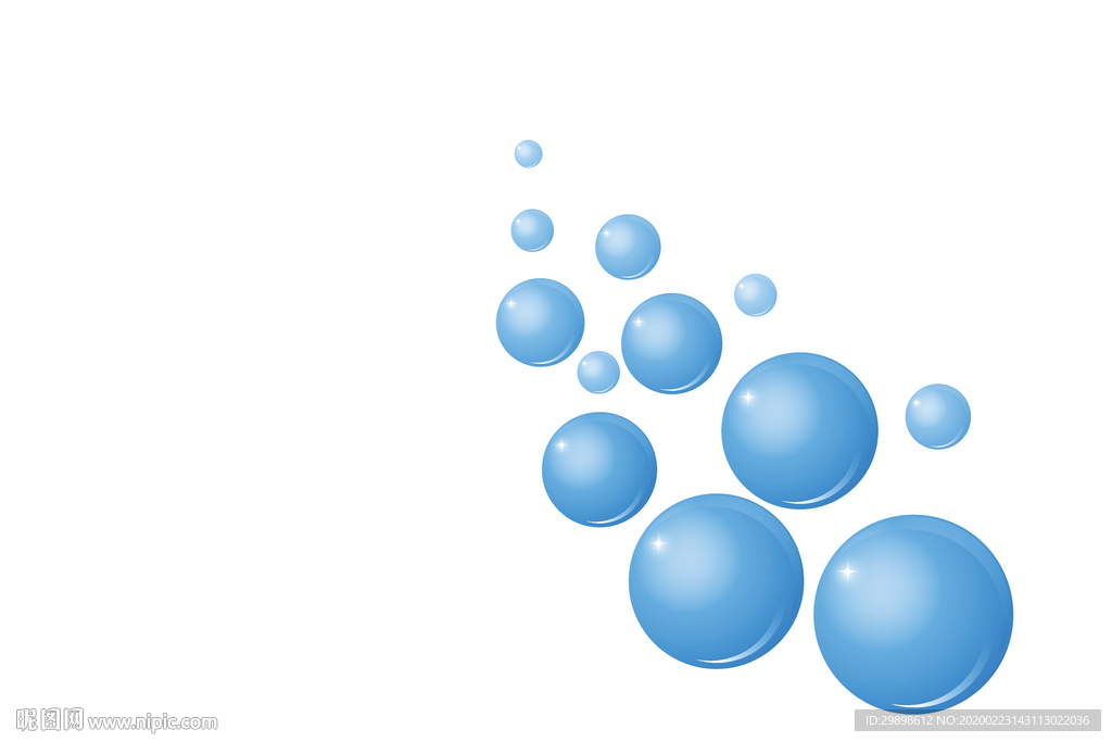 一堆大大小小的蓝色泡泡矢量图