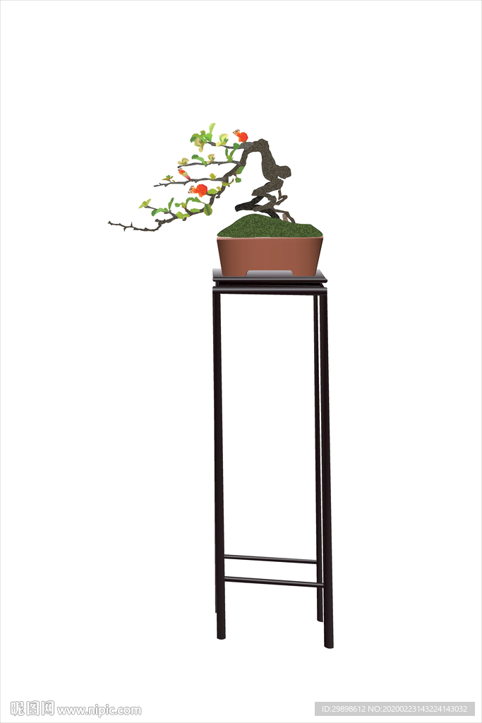 矢量图花架上的一盆海棠花