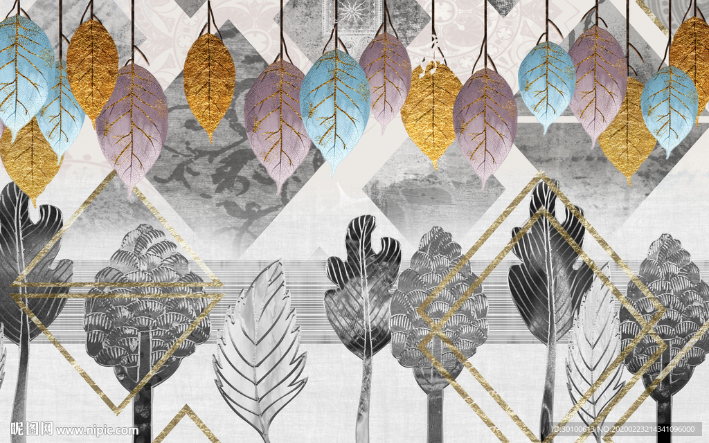 金叶北欧新背景画 TIF分层