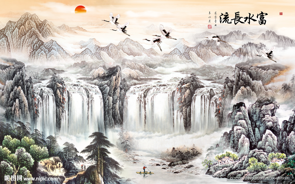富水中国风画 TIF分层