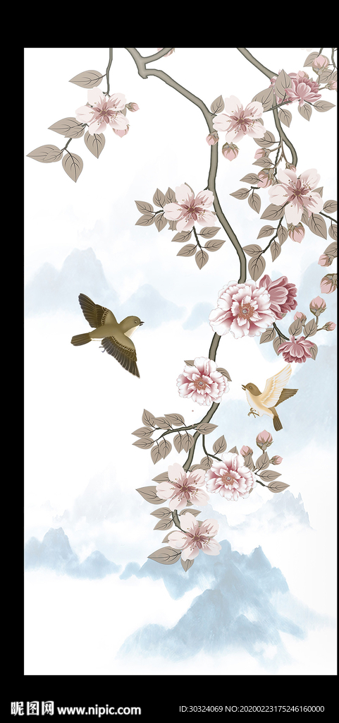 工笔花鸟玄关装饰画