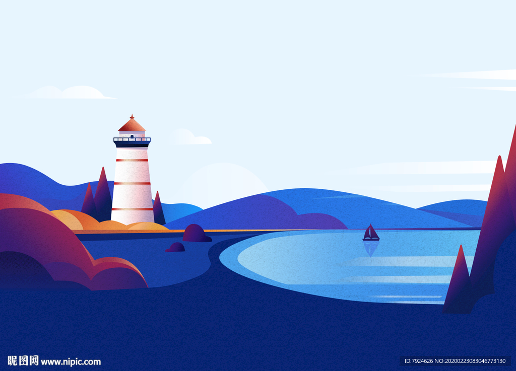 北欧 灯塔 矢量 插画 海边