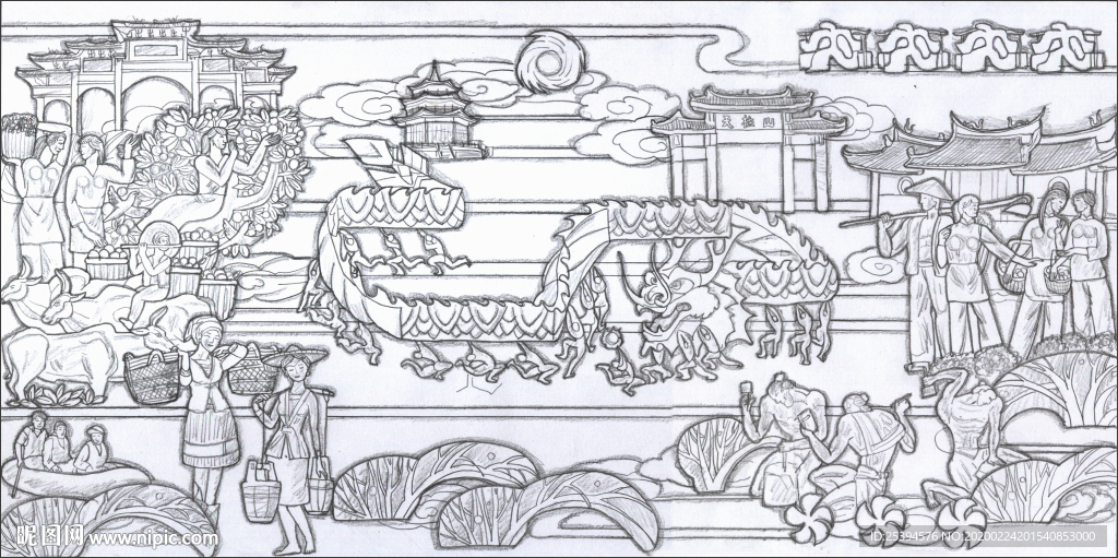 丰收 秋收 浮雕设计图 舞龙