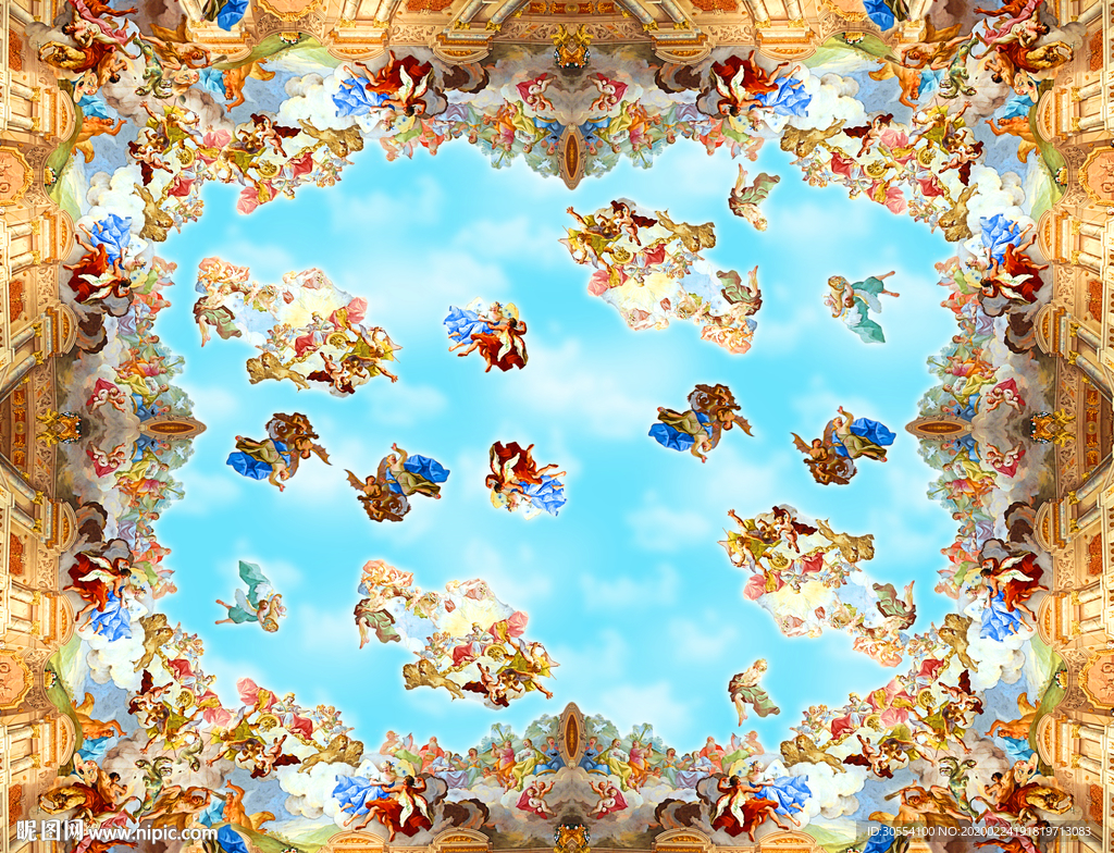 欧式吊顶 大型吊顶软膜背景壁画