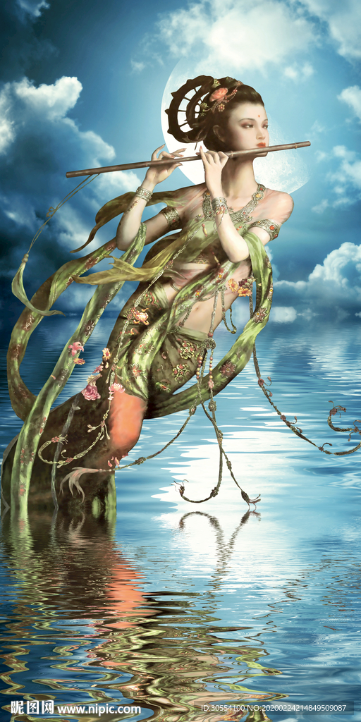 中国风女子吹笛子图片