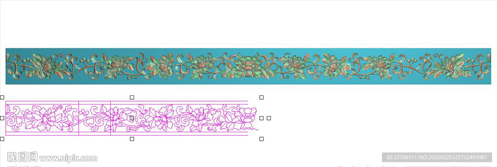 长条洋花牡丹花木线围板精雕图