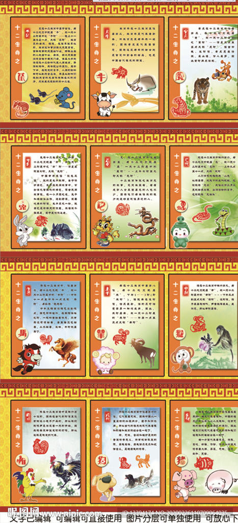 校园文化展板十二生肖文化墙