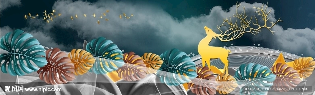 抽象树叶客厅装饰画