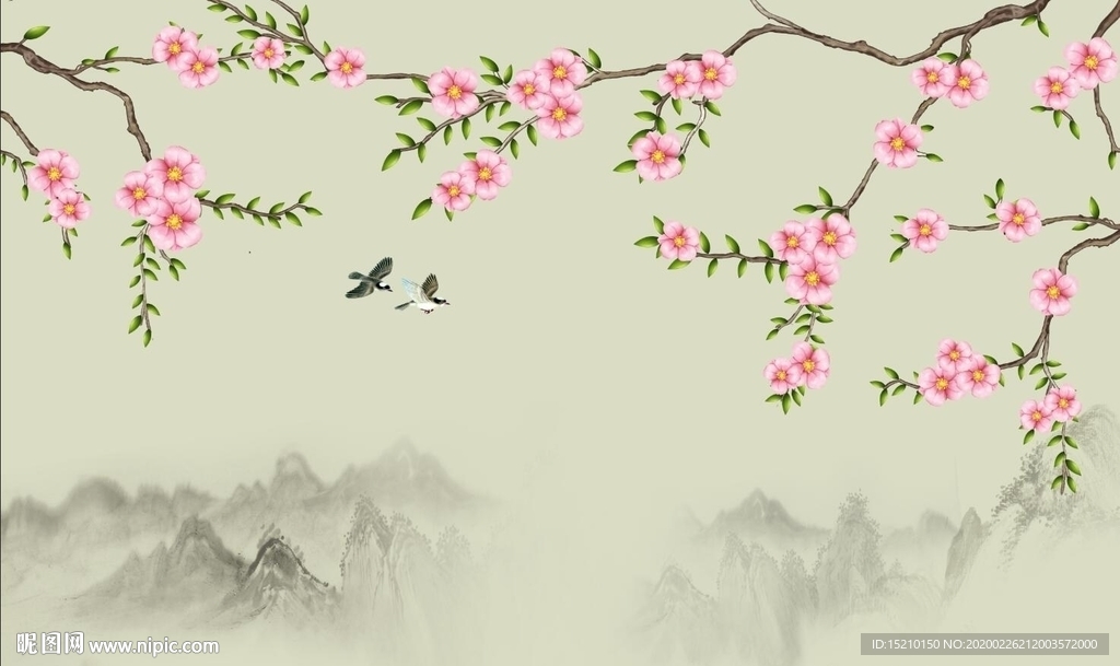 国画梅花电视背景墙