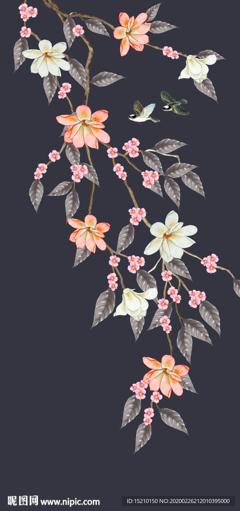 玉兰花玄关背景墙