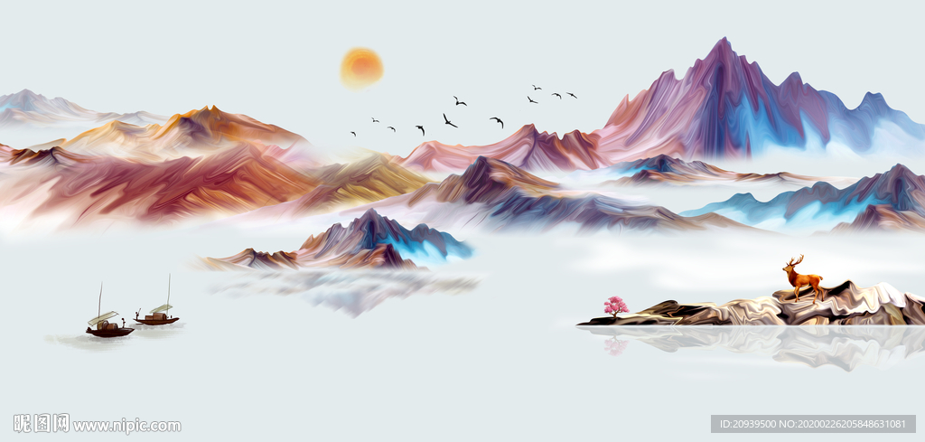 新中式禅意山水壁画