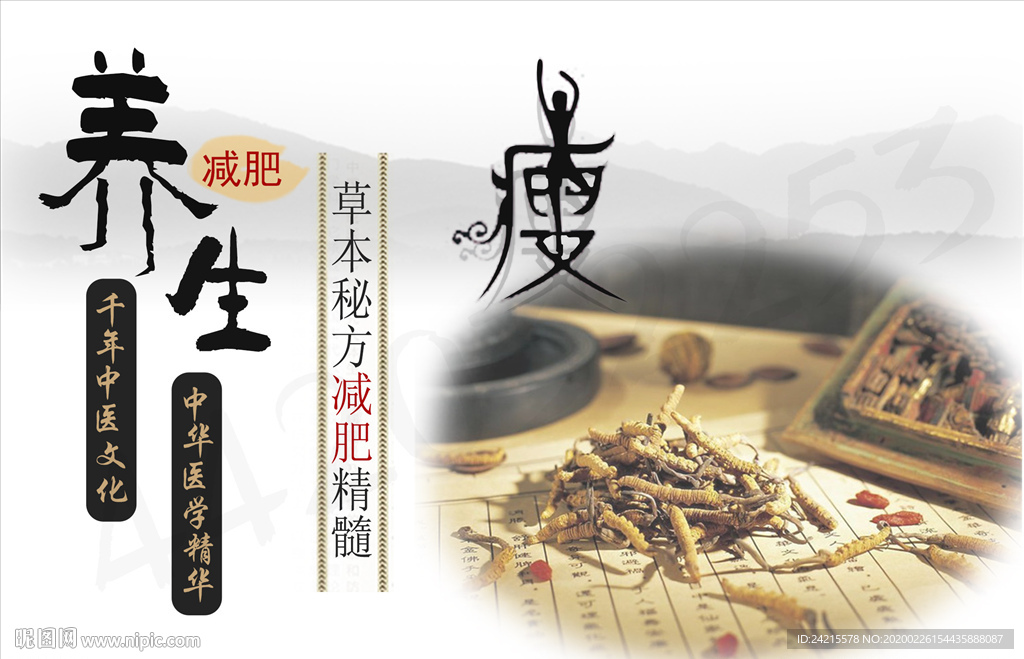 养生海报瘦身中医馆背景展板