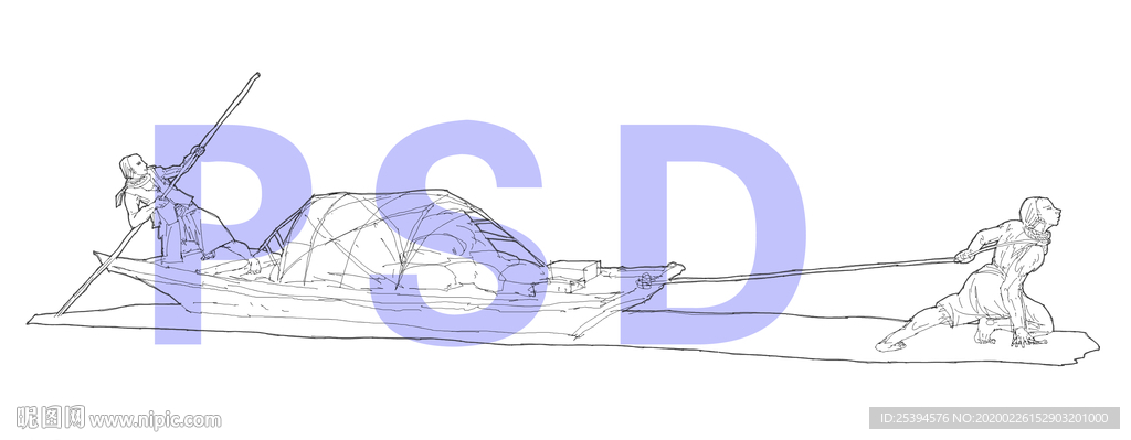 纤夫  撑船雕塑