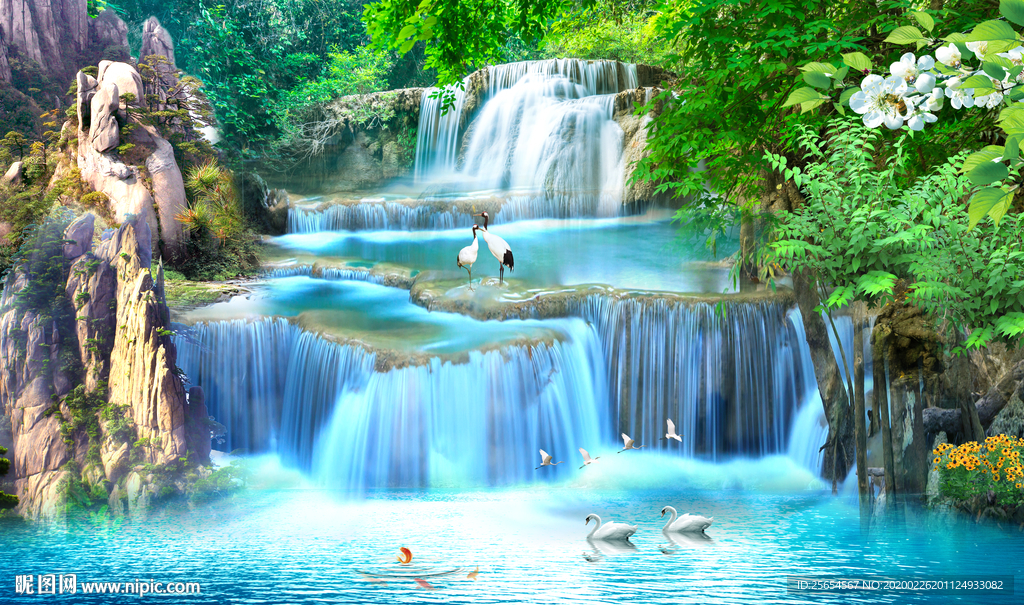 流水生财瀑布电视背景墙