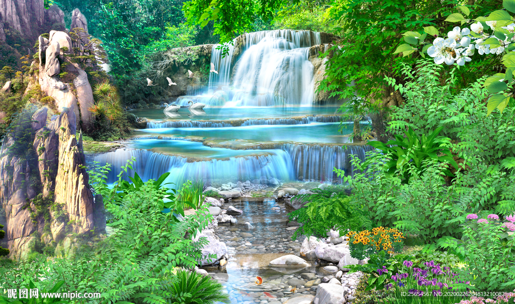 流水生财瀑布电视背景墙