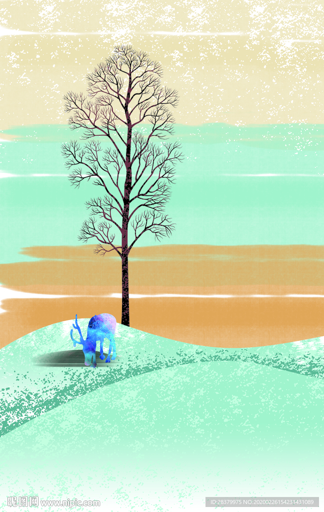 清新水彩画玄关装饰画