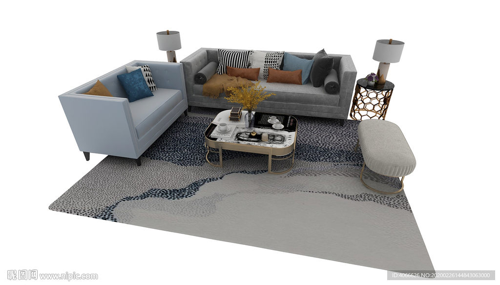 沙发组合3d模型 现代沙