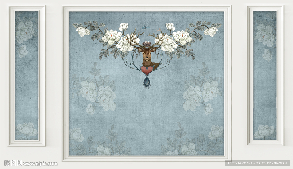 自带边框麋鹿背景墙