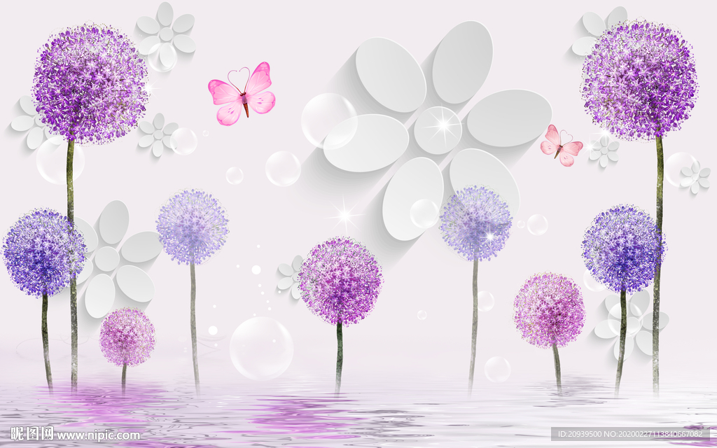 3D紫色蒲公英背景墙