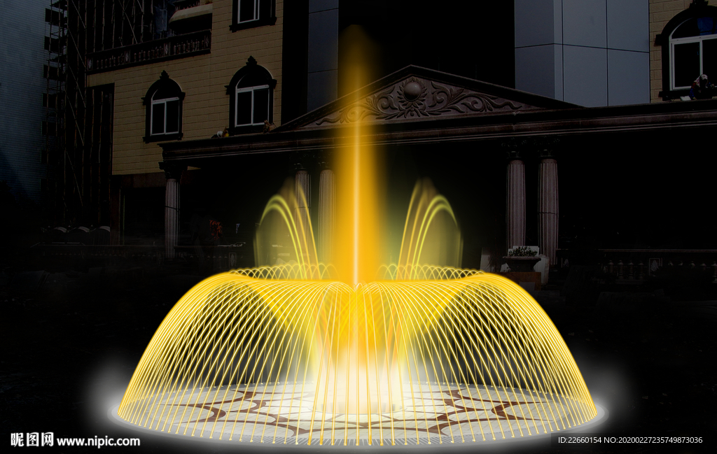 三层喷泉水景灯光分层效果图