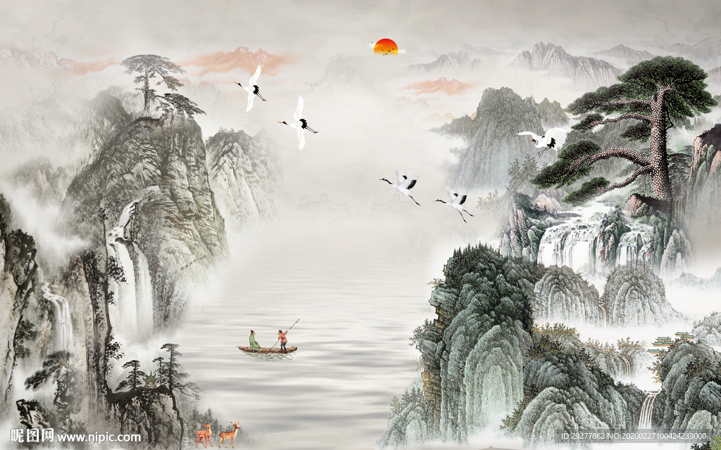 中国风大厅山水画 TIF分层