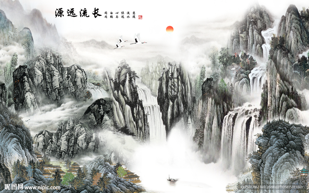 客厅别墅山水画 TIF分层画