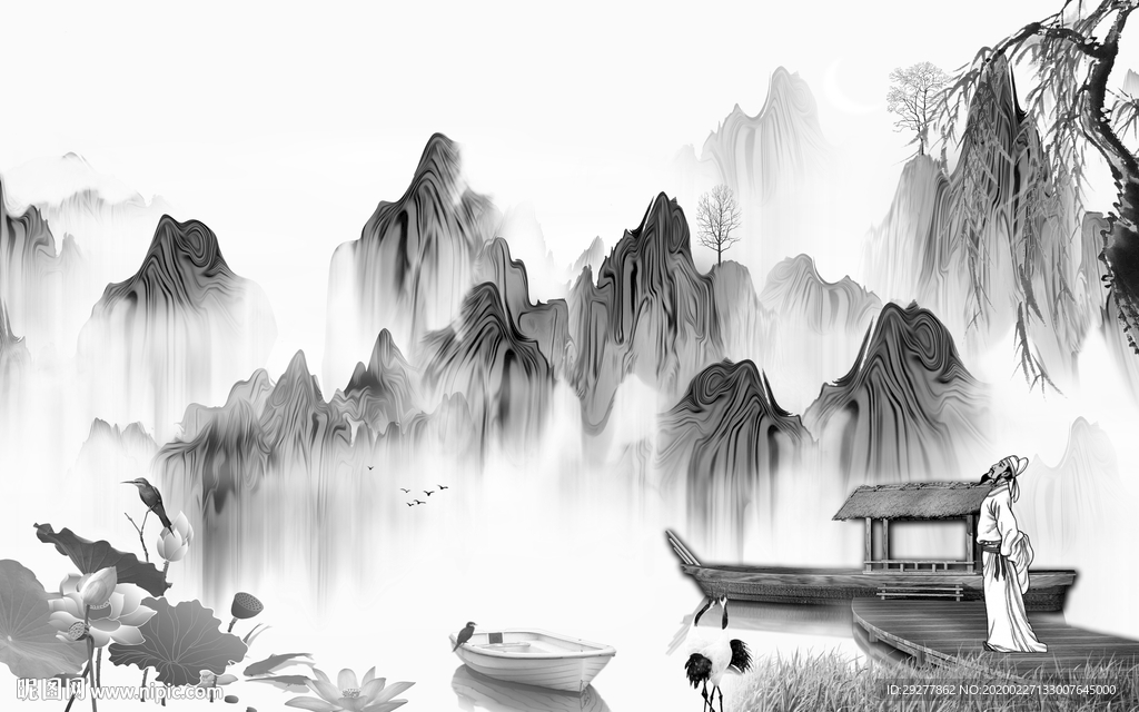 中国风风景山水画 TIF分层画