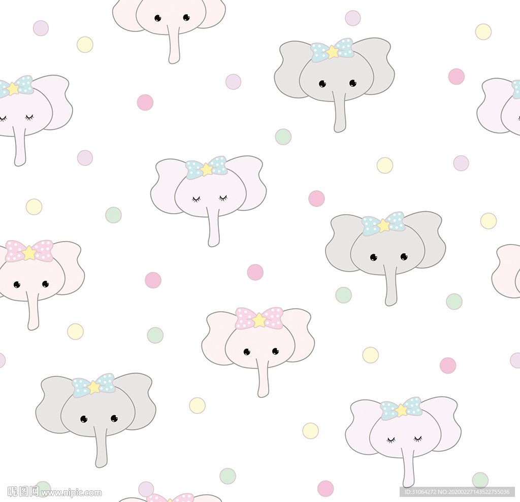 卡通小象印花图案