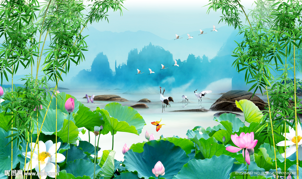 富贵和气满堂鲢鱼中国风背景墙