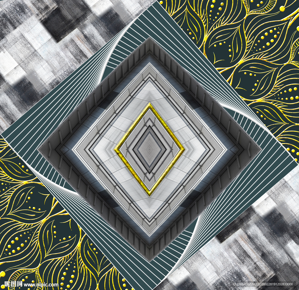 抽象奢华金色客厅装饰画天顶地画