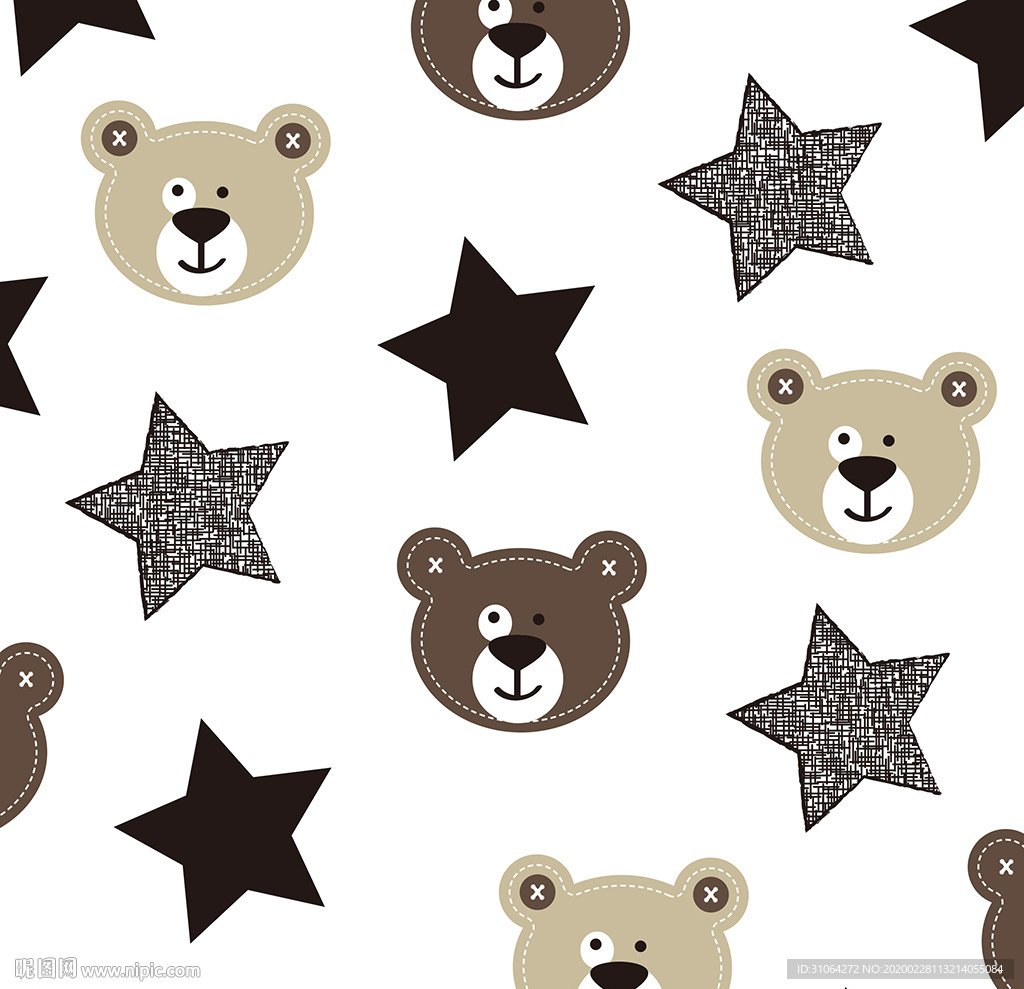 卡通小熊印花图案