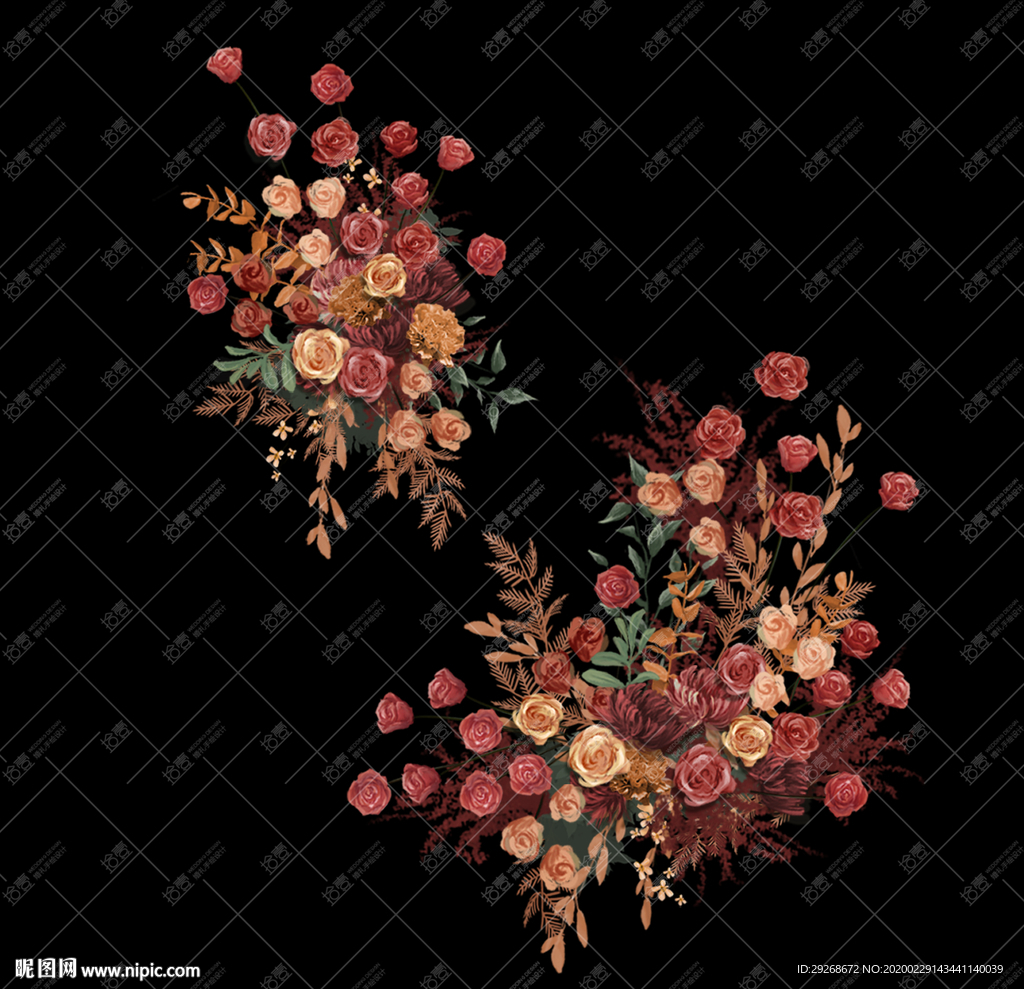 红橙色婚礼花艺素材