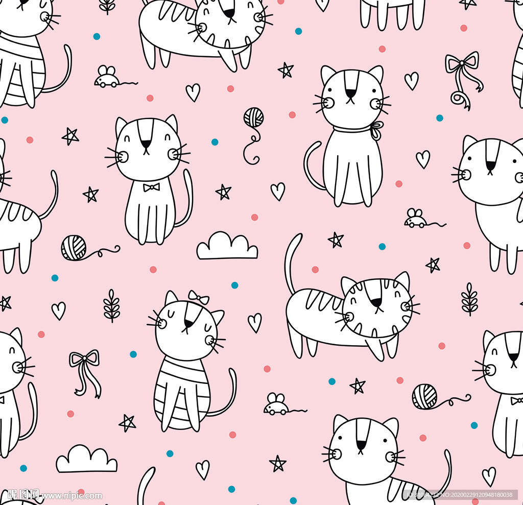 卡通小猫印花图案