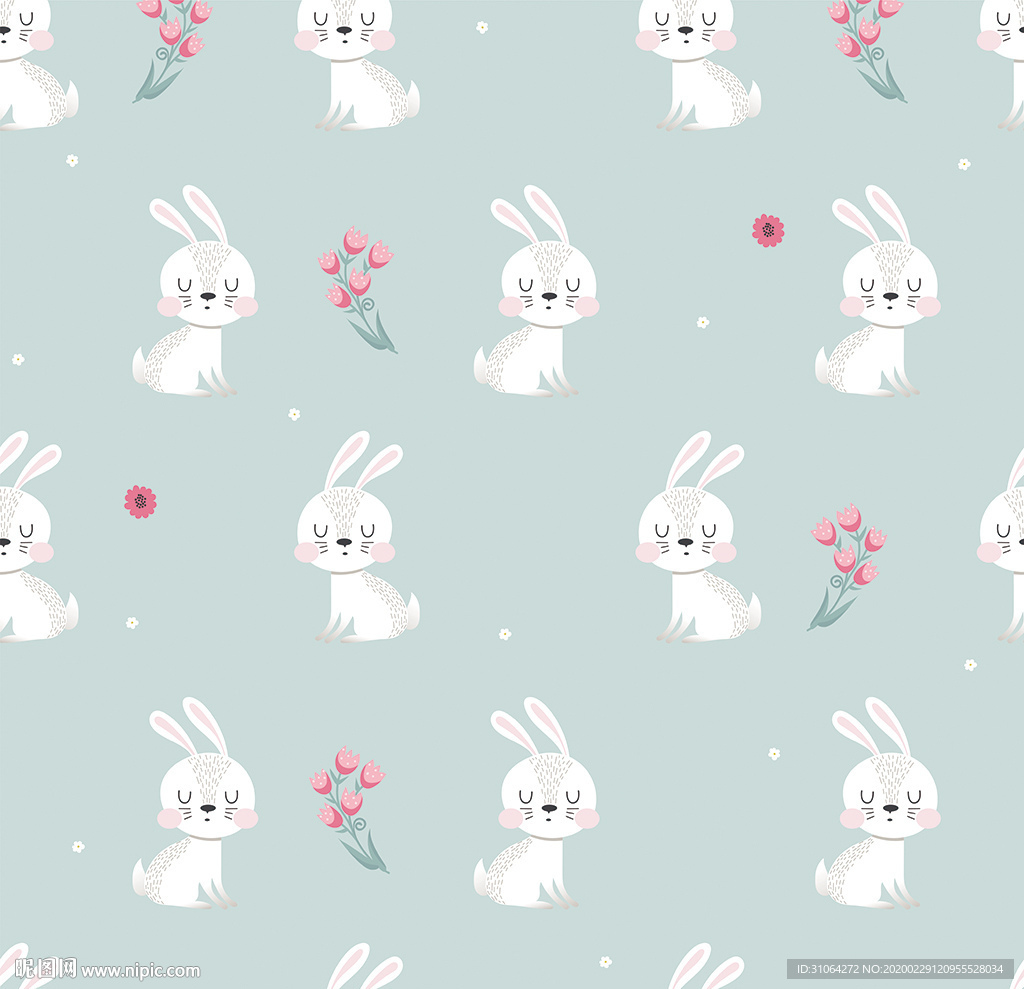 卡通小白兔印花图案