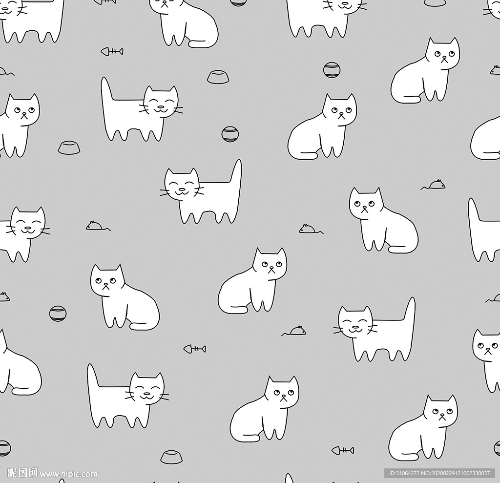 卡通小猫印花图案