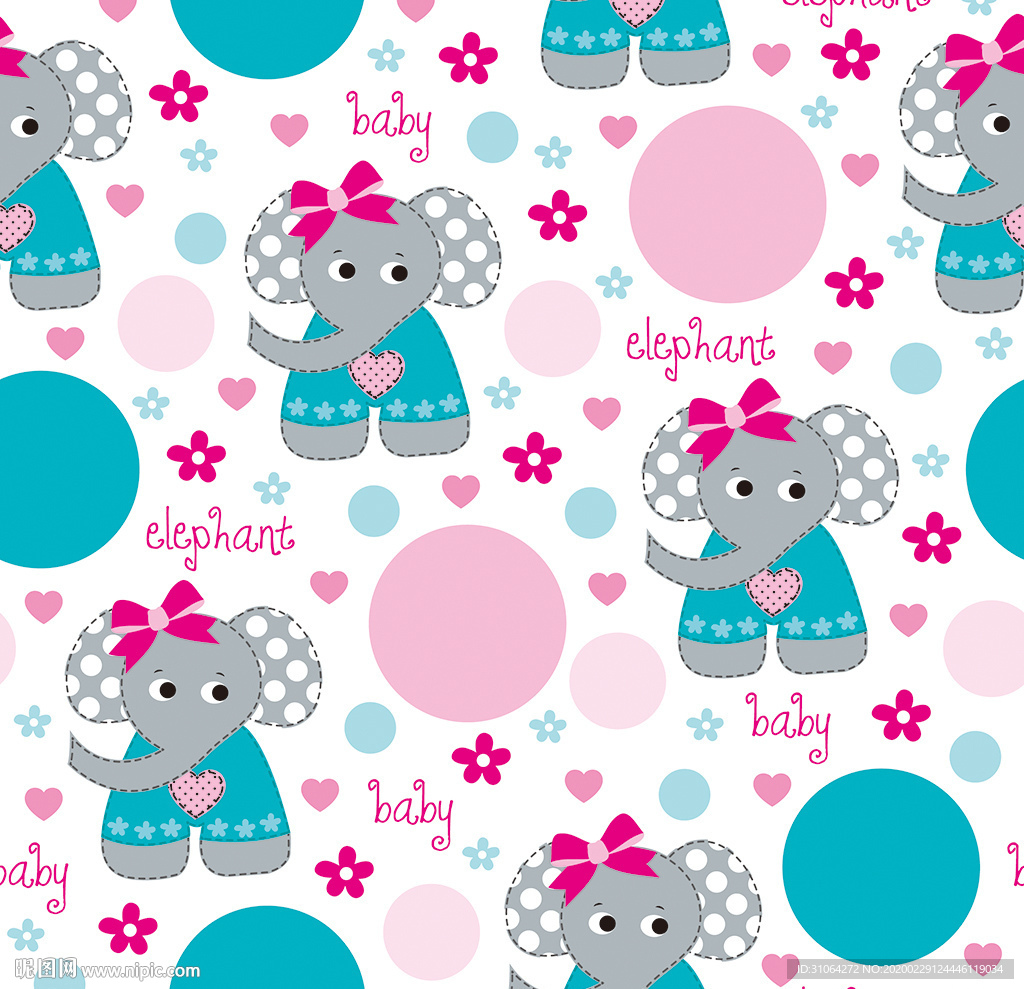 卡通小象印花图案