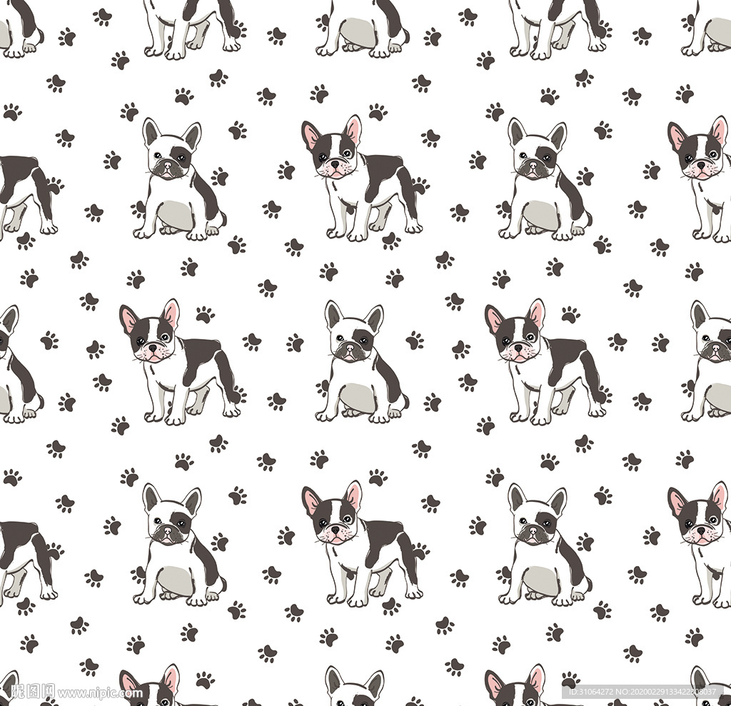 卡通斗牛犬印花图案