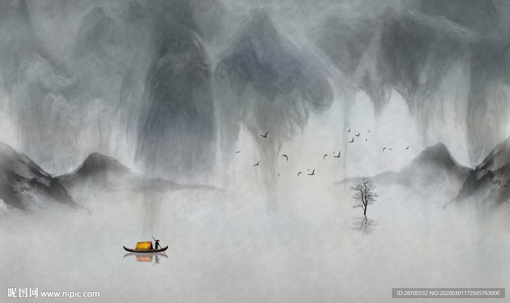 高端意境水墨山水画