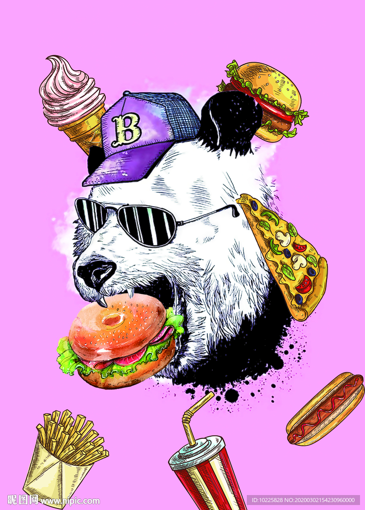 潮流熊猫插画