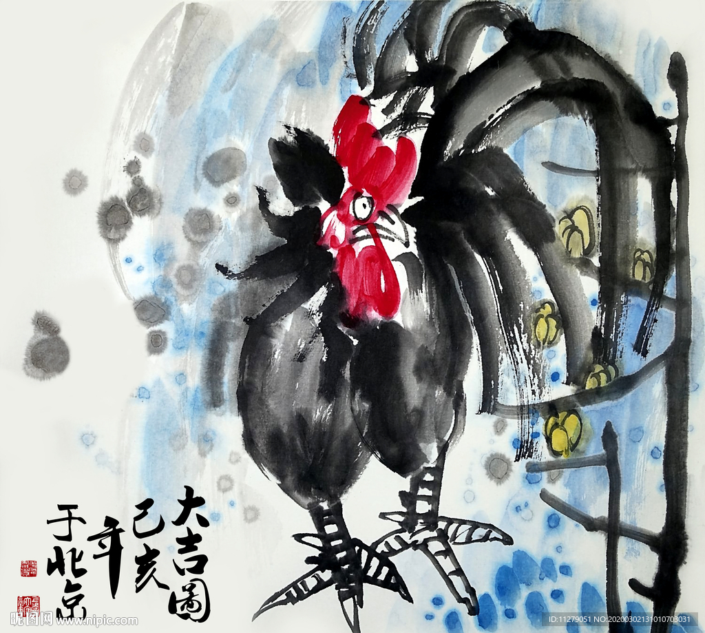 公鸡水墨画